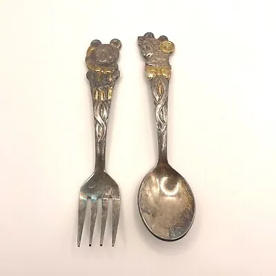 Vintage Disney Mickey And Minnie Mouse Spoon And Fork Set Korea • $24.95