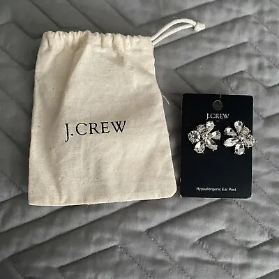 J. Crew Earrings Flowers Baguette Crystal Clear Gold Tone Pierced Ear Jewelry • $9.99