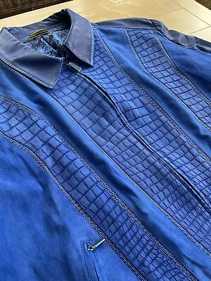 Zilli Mens Blue Crocodile Lambskin Leather And Silk Jacket Size 62 • $4799