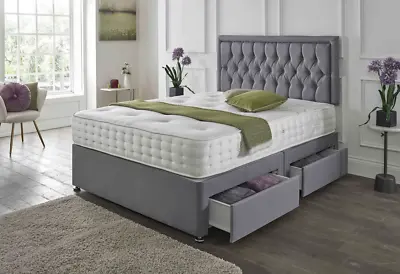 £284.95 • Buy Suede Memory Foam Divan Bed Set With Mattress Headboard 3ft 4ft6 Double 5ft King
