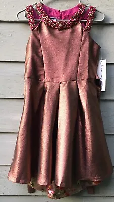 Bonnie Jean Jewel Gem Taffetta Gown (Girls 16) Gold Magenta Mullet Beaded NWT • $23.03