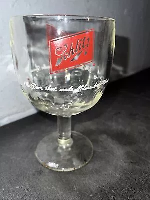 Vintage Schlitz Beer  Thumbprint  Stemmed 6  Goblet Drinks Glass • $11.50