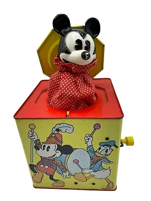 Vintage Mickey Mouse Jack In The Box Musical Carnival Toy Metal Tin Decor Disney • $35