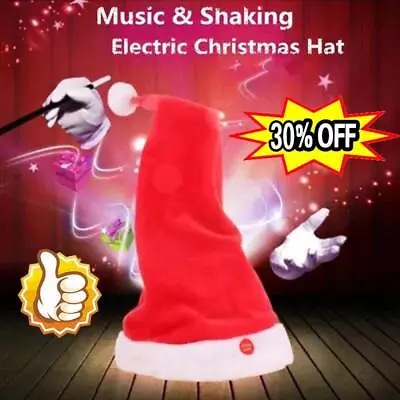 Music Electric Swing Christmas Hat Holiday Moving Santa Claus Cap(Party Costume- • £8.83