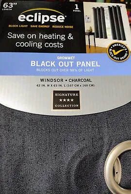 Eclipse 42  X 63  Windsor Charcoal Insulated Blackout Curtain Panel  • $9.99