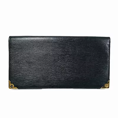 Dunhill Men's Black Leather D Mark Plate Check Book Long Wallet Case Authentic • $95