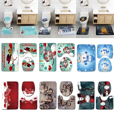 £11.59 • Buy Bathroom Decor Christmas Printed 3pcs/Set Toilet Lid Cover,Anti Slip Floor Mat