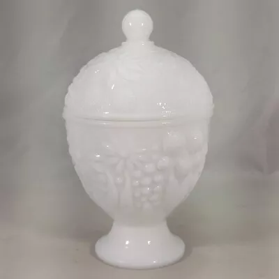 Vintage Avon White Milk Glass Pedestal Compote Candy Dish With Lid Flowers • $9.97