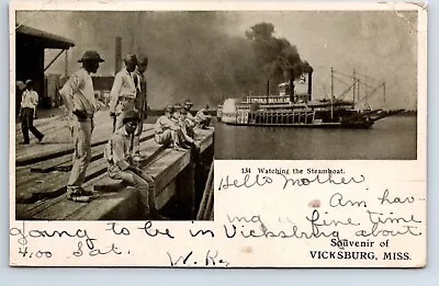 Postcard Mississippi Vicksburg Posted 1907 Watching For Steamboat  St Louis  • $20