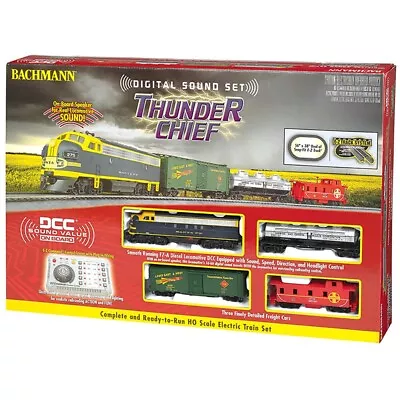 Bachmann HO Thunder Chief Train Set W/3 Cars Sound Loco Headlight BAC00826 • $533.59