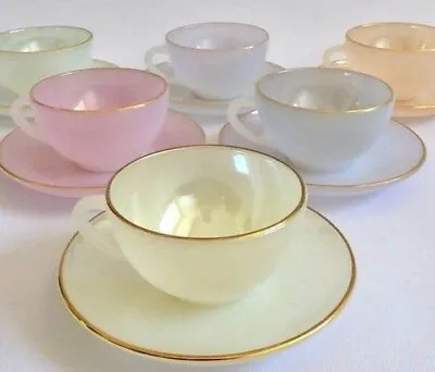 £29.99 • Buy Arcoroc French Opalescent Harlequin Glass Cups And Saucers X 6 Set