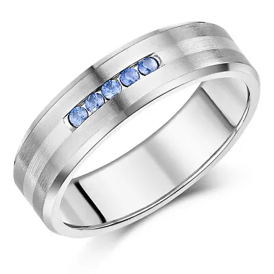 7mm Men's Sapphire Engagement Ring Titanium & Silver Wedding Ring .15ct • £93.99