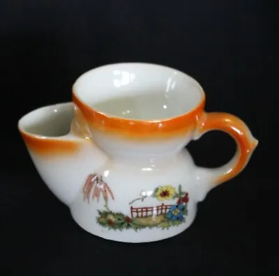 Vintage Shaving Mug Ceramic Glazed Orange Trim • $20