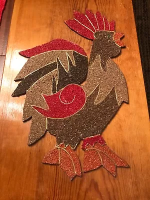 Mid Century Modern MCM Gravel Art Rooster Wall Hanging RARE Vintage 11x17 Wood • $20
