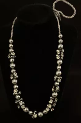 J. Crew Gunmetal Faux Pearl And Rhinestone Cluster Necklace 24” Plus 2” • $29.99