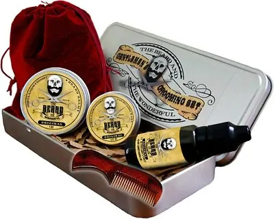 £19.95 • Buy Men's Grooming Kit Beard Oil & Balm Moustache Wax Comb Bag 5pcs Tin Set Original