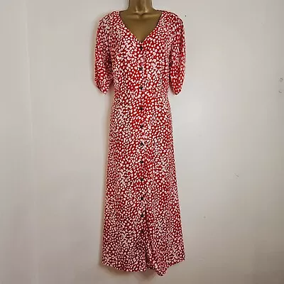 NEW Ex Yours Plus Size 18-24 Red White Spotted Crepe Chiffon Maxi Shirt Dress • £18.95