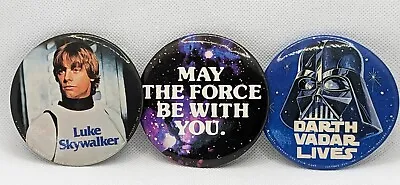 Vintage 1977 Star Wars Movie Promo 3  Pin Buttons May Force Be With You Lot Of 3 • $34
