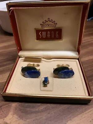 Vintage Swank Blue Jade Cufflinks &tie Pin • $29.95