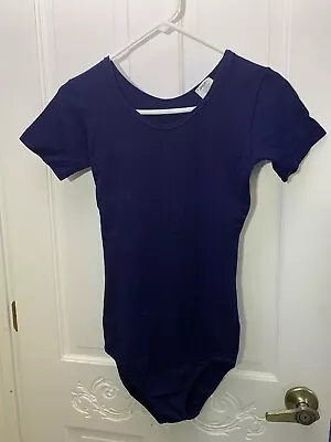 Danskin Leotard Navy Blue Women Large Short Sleeve 1970s 100% Nylon Vintage • $29.98