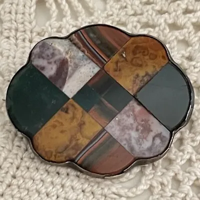 Antique Victorian Brooch Pin Scottish Celtic Mosaic Of Agate Silver Frame • $63.13