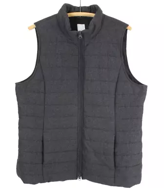 J Jill Puffer Vest Charcoal Quilted Zip Sleeveless Soft Shell Pockets Size Large • $22.40