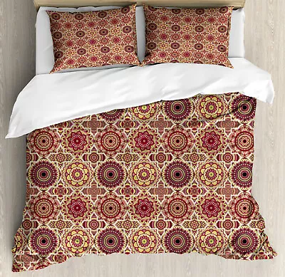 Moroccan Duvet Cover Set With Pillow Shams Artful Bohemian Flora Print • $89.99