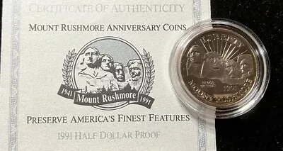 1991 U.S. Mount Rushmore Anniversary Half Dollar Proof Coin • $16.79