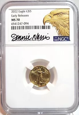 2022 $5 Gold American Eagle 1/10 Oz. NGC MS70 First Release Jennie Norris Signed • $220.50