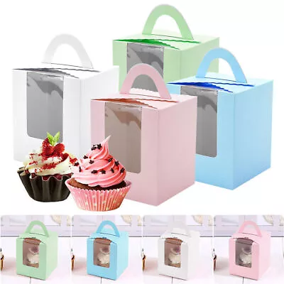 20Pcs Cupcake Boxes Single Individual Cup Cake Box & Window Removable Inner Tray • £4.89