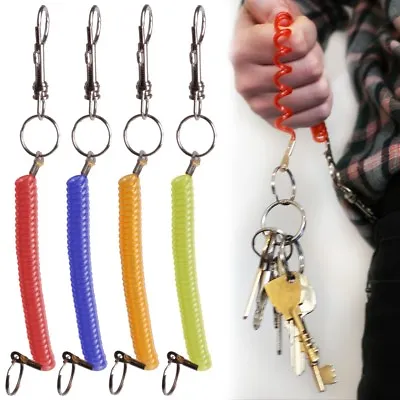 LONG STRETCH KEY CHAIN Belt Clip Fob Spiral Split Ring Stretchy Retractable Coil • £4