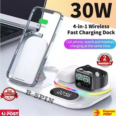 $48.99 • Buy 30W Wireless Fast Charger Dock Charging Station 4 In 1 For Iphone 14 13 Samsung 