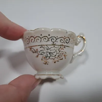 VTG Occupied Japan Miniature Tea Cup White Gold Accent Mini Filigree Ornate • $10.99