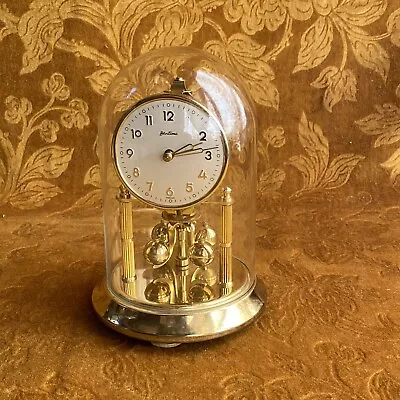 £45 • Buy Vintage Brass Wind Up Anniversary Clock Bentima Skeleton Ticking Glass Dome