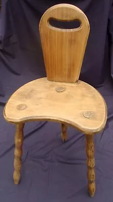 Wooden Milking Stool With 3 Carved Bobbin Legs & Half Round Shaped Seat • £45