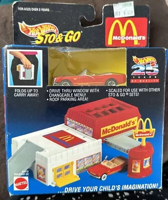 Vintage 1995 Hot Wheels Sto & Go McDonalds W 1965 Mustang Convertible 65613 • $18