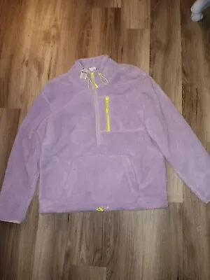 NWT PINK Victoria's Secret Half Zip Lavender Sherpa Pullover M Sweatshirt • $39