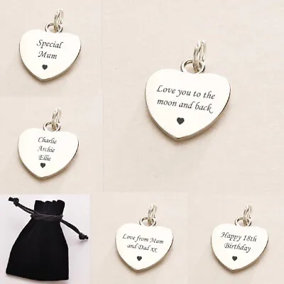 Personalised Heart Charm Silver Steel Engraved Any Engraving Jewellery Gift • £8.99