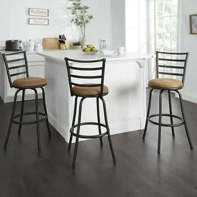 Set Of 3 Counter Height Swivel Bar Stools Metal Fabric Kitchen High Back Chairs • $129.86