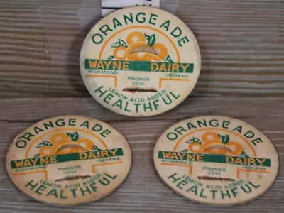 Vintage MILK CAP Lot Of 3 Advertising Orange Ade Healthful Wayne Dairy Ph. 2551 • $6.07