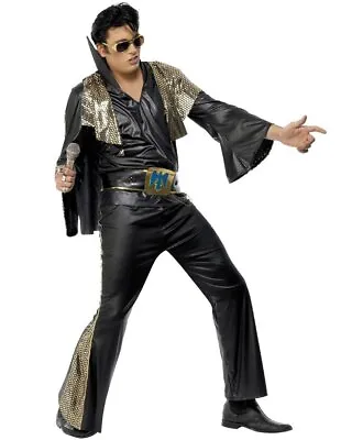 CL469 Elvis Presley Black Gold Licensed Costume Rock And Roll 50s Rock Star • $36.07