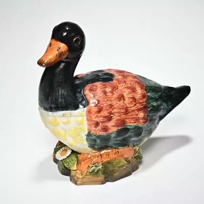 Duck Cookie Jar Ceramic Green Brown Black Majolica Vintage Made In Italy 11.5 L • $60