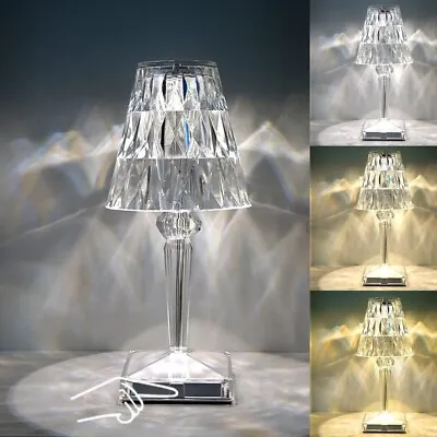 Rechargeable LED Crystal Table Lamp USB Touching Control Cordless Bedside Lamps • $26.50