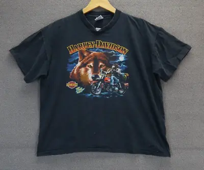 Vintage 80s Harley Davidson The Lone Wolf Biker Big Print Graphic T-Shirt XL • $55.99