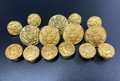 Military Waterbury Eagle Shield Brass Uniform Buttons Lot Of 15 Vintage Large Sm • $28.95