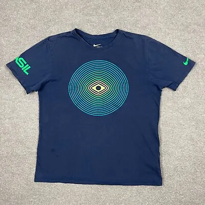 $12.55 • Buy Nike T Shirt Men's Size L Blue Short Sleeve Crew Neck Soccer Futbol Brasil Team