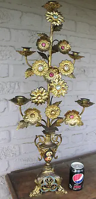 $490 • Buy XXL Antique Church Altar Candelabra Candle Holder Enamel Dragon Paws Porcelain 