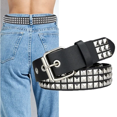 £8.99 • Buy Unisex Leather Belt 3 Row Pyramid Studded Silver Belt Punk Goth Accessory