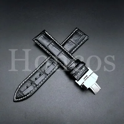 22mm Leather Watch Band Strap Fits For Bulova Accutron Watch Buckle Clasp Black • $15.99