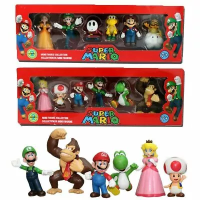 6PCS Super Mario Bros Action Figure Toys Dolls Luigi Yoshi Mushroom Kid Gift UK • £7.60